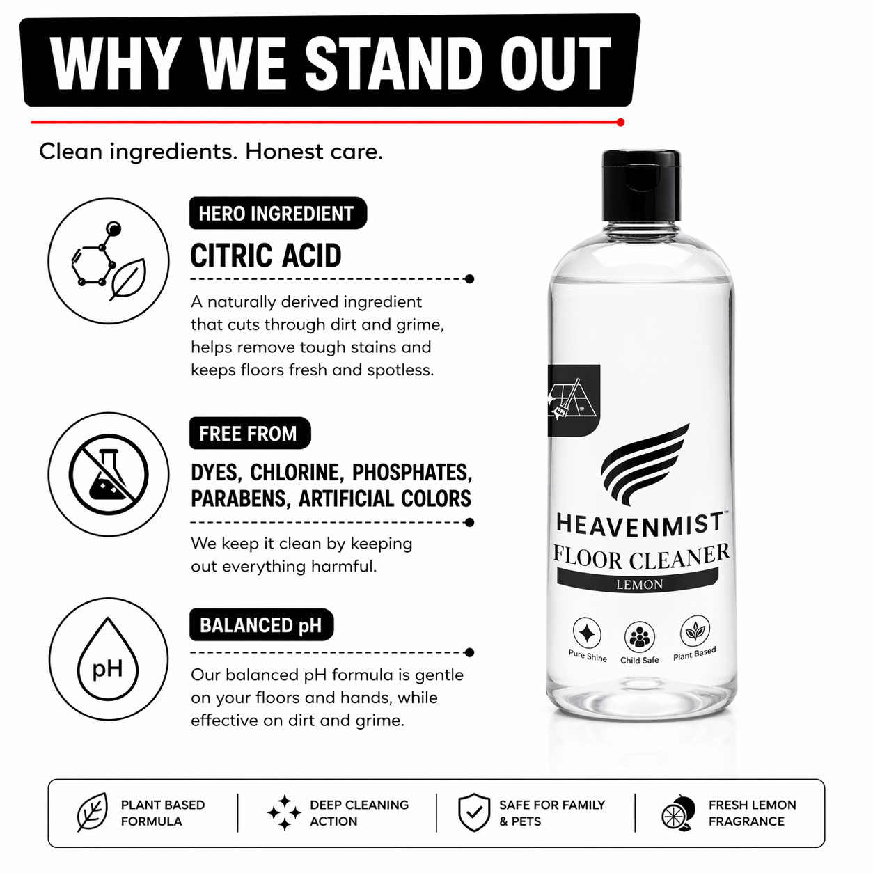 Heavenmist Floor Cleaner – Plant-Based Deep Cleaning Liquid with Fresh Lemon Fragrance | Safe for Marble, Tiles, Stone & Wood | Child & Pet Safe | 500ml