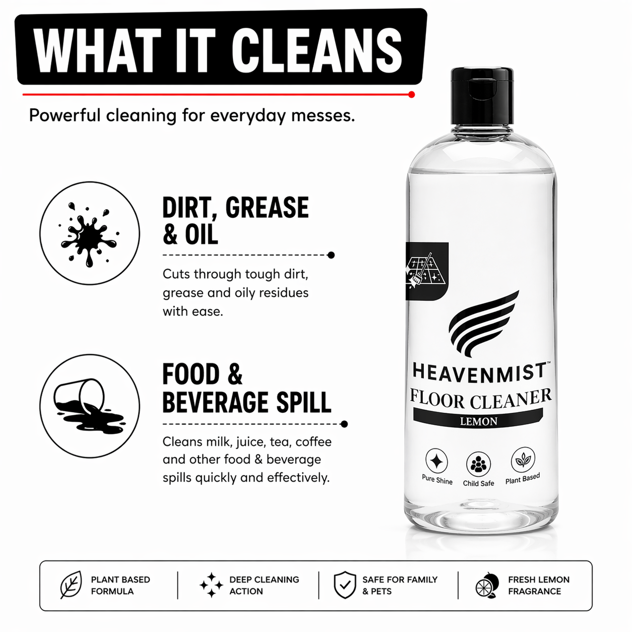 Heavenmist Floor Cleaner – Plant-Based Deep Cleaning Liquid with Fresh Lemon Fragrance | Safe for Marble, Tiles, Stone & Wood | Child & Pet Safe | 500ml